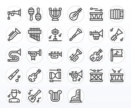 Orchestra Vector Icon Toolkit featuring 28 Detail Enhanced 256x256 Bold Lin.. Stock Illustration