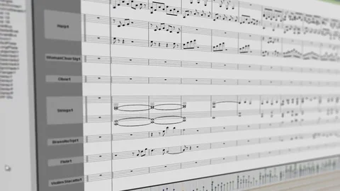 Orchestral music notes in audio recording session Stock Footage 80623862