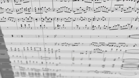 Orchestral music notes in audio recording session Stock Footage 80623966