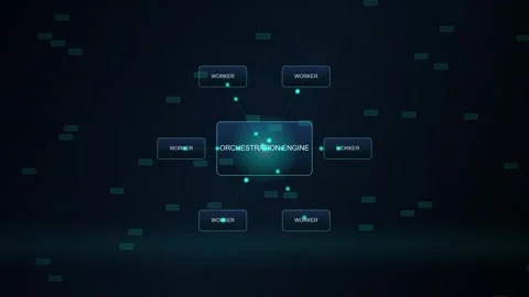 Orchestration Engine and Worker Nodes Digital Network Diagram Animation Vídeos de archivo 344232895
