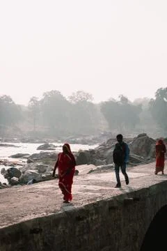 Orchha, ablution by the river Stockfoto's