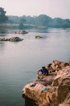Orchha, ablution by the river Stock-Fotos