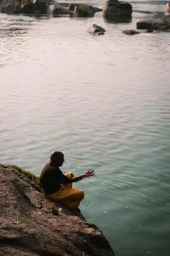 Orchha, ablution by the river Stock Photos