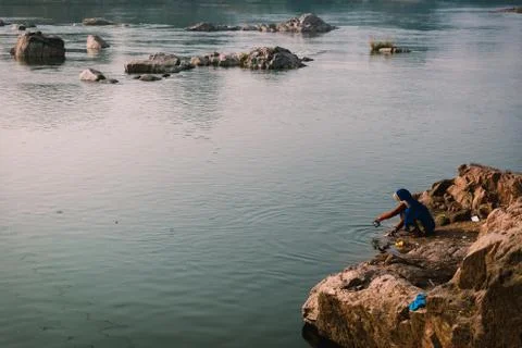 Orchha, ablution by the river Stockfoto's