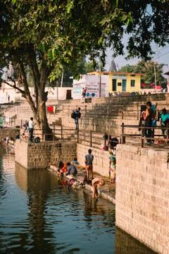 Orchha, ablution by the river Stock Photos