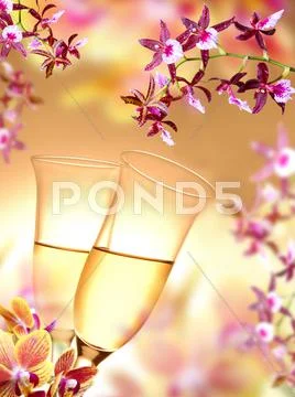 Orchid and champagne Stock Illustration