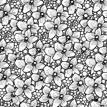 Orchid flower pattern is seamless. Hand drawing monochrome. Stock Illustration