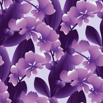 Orchid flowering gradient seamless vector pattern Stock Illustration