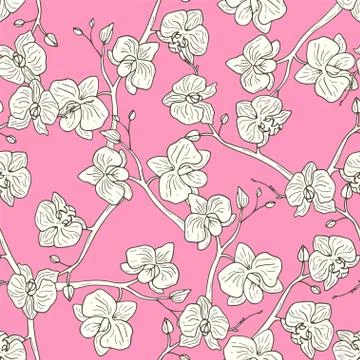 Orchid flowers seamless pattern Stock Illustration