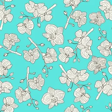Orchid flowers seamless pattern Stock Illustration