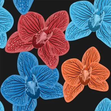 Orchid seamless pattern. Beautiful abstract template with colorful orchid bac Stock Illustration