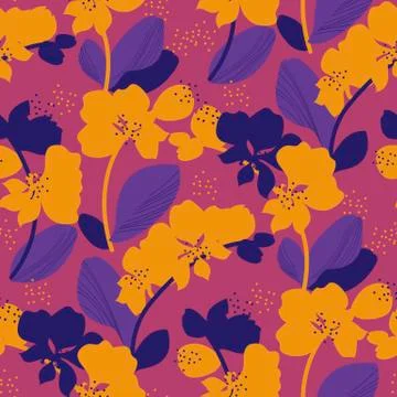 Orchid seamless pattern in bright retro 60s colors Stockillustratie