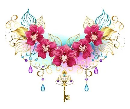 Orchids with beads Stock Illustration