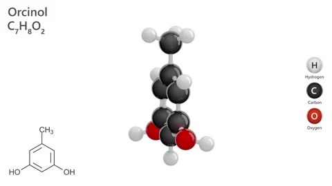 Orcinol. Reagent. 3D model of a molecule. C7H8O2. White background. 3D render Stock Footage 296225647