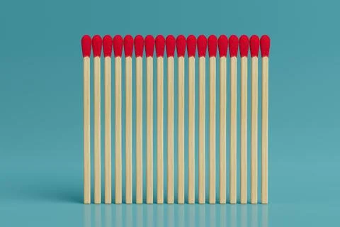 Order And Uniformity Concept. Aligned Red Tipped Wooden Matches Standing In.. Stock Illustration