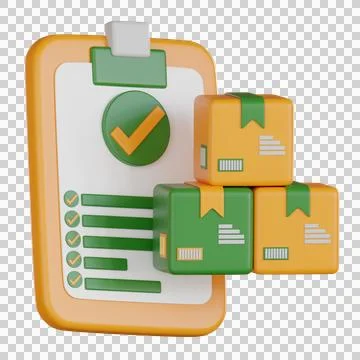Order checklist with packages 3d icon for retail and shopping concept in br.. Stock Photos