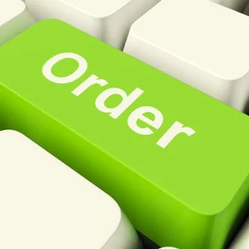 Order computer key in green showing online purchasing and shopping Stock Illustration