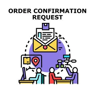 Order confirmation request process with business team working Illustrazione stock