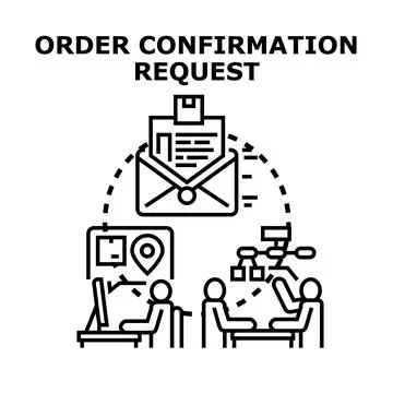 Order confirmation request process with business team working Stock Illustration