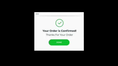 Order Confirmation on web portal with check mark on black screen 2D animation. Stock Footage 300280423