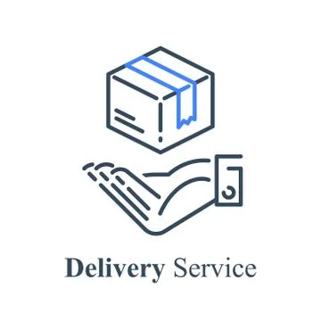 Order delivery, hand taking box, fast shipment, postal parcel 库存插图