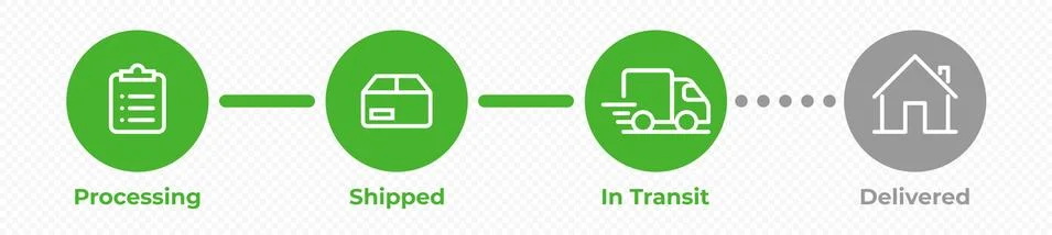 Order delivery status, post parcel package tracking vector icons. Order parce Illustrazione stock