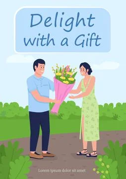 Order flowers for present poster flat vector template Ilustración de archivo