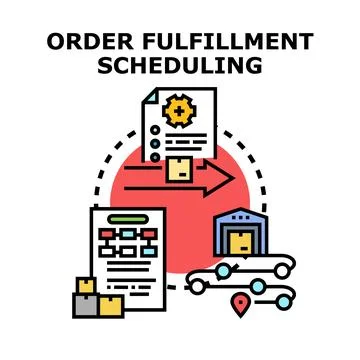 Order fulfillment scheduling managing logistics and delivery process Stock Illustration