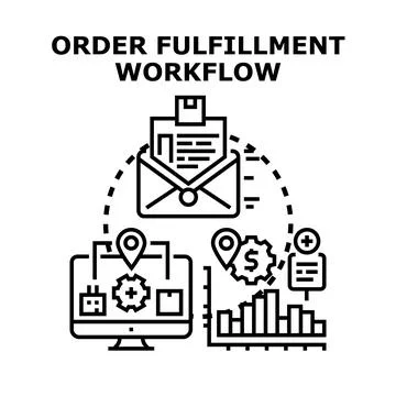 Order fulfillment workflow illustrating e commerce logistics process Stock Illustration