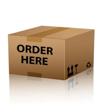 Order here web shop icon cardboard box Stock Illustration
