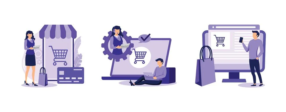 Order on hold, acknowledgment received, drop-shipper receives order, payment Stock Illustration