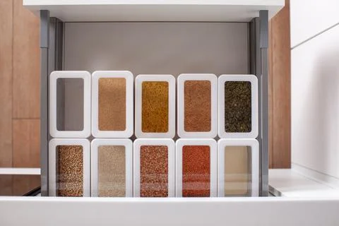 Order in the kitchen. Storage system. Stock Photos