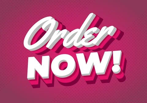 Order now. Bold 3D white and pink text design with modern style Stock Illustration