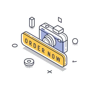 Order Now Button For Online Camera Store Isometric Vector Illustration Ilustración de archivo