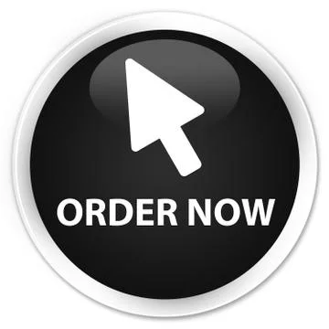Order now (cursor icon) premium black round button Stock Illustration