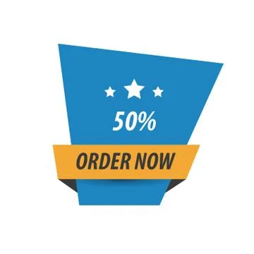 Order Now Label Design  Blue, yellow, black Stock Illustration