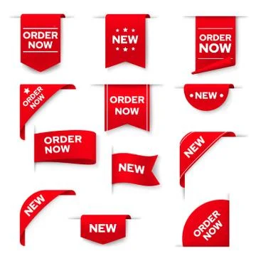 Order now red banners, web design elements set Stock Illustration