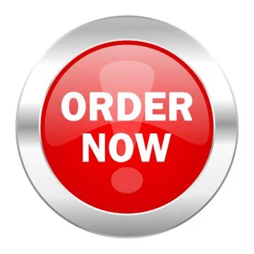 Order now red circle chrome web icon isolated. Stock Illustration