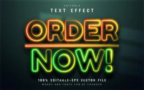 Order now text effect neon style Stock Illustration