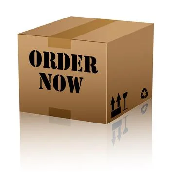 Order now text over cardboard box isolated Stock Illustration