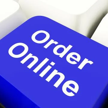 Order online computer key in blue for buying on the web Stock Illustration