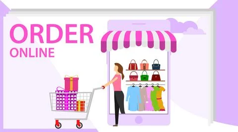 Order online concept design. Online shopping banner, mobile app templates Stock Illustration