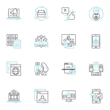 Order online linear icons set. Convenience, Efficiency, Streamlined, Digital Stock Illustration