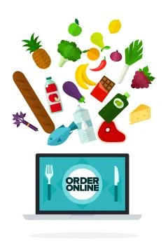 Order online on screen computer vector flat isolated Illustrazione stock