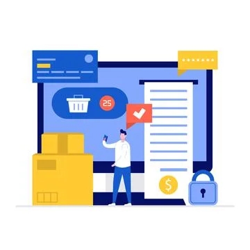 Order online vector illustration concept with characters. Modern vector illus Stock Illustration