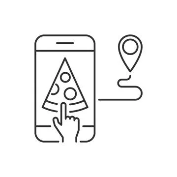 Order pizza on the mobile app linear icon Stock Illustration