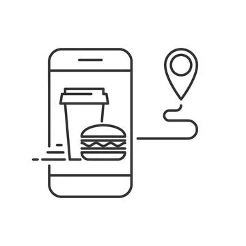 Order pizza on the mobile app linear icon Stock Illustration