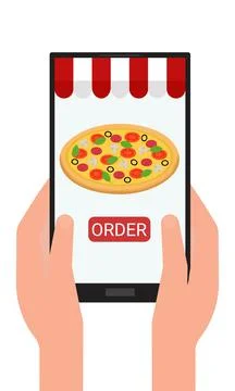 Order pizza through the mobile app on your phone or tablet. イラスト素材