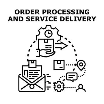 Order processing and service delivery vector concept Illustrazione stock