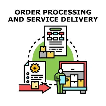 Order processing and service delivery logistics concept Stock Illustration